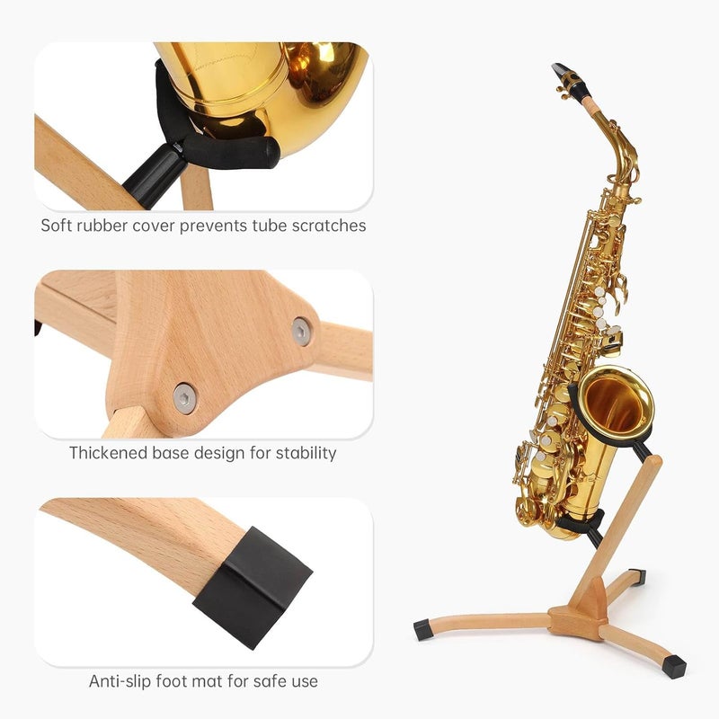 REMAGIC Alto & Tenor Saxophone Stand, Detachable Beech Wood Folding Saxophone Stand Saxophone Holder Rack, Adjustable Wooden Sax Tripod Holder Saxophone Holder, Portable Musical Instrument Saxophone Accessories Part - Image 3